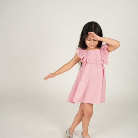 Pink Linen Dress with Bow